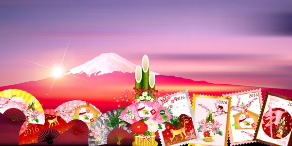 Fuji Sunrise New Year background — Stock Vector