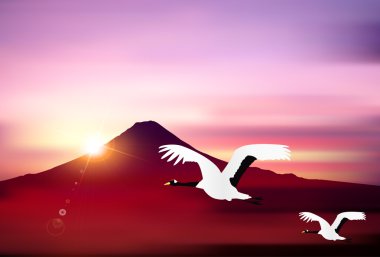 Horoz Fuji yeni yıl kartı arka plan