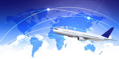 Uçak dünya harita gökyüzü arka plan