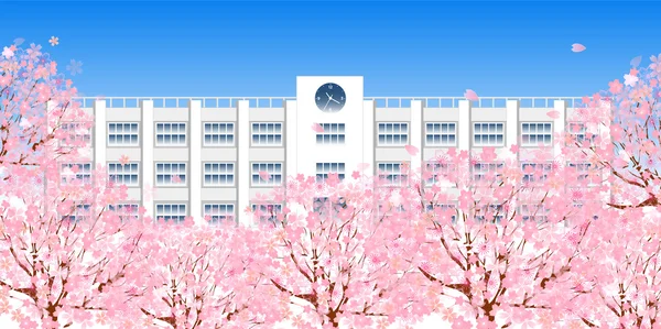 Escuela de cereza fondo de primavera — Vector de stock