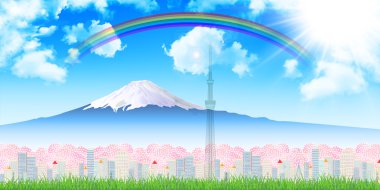 Kiraz Fuji Tokyo Sky ağaç arka plan