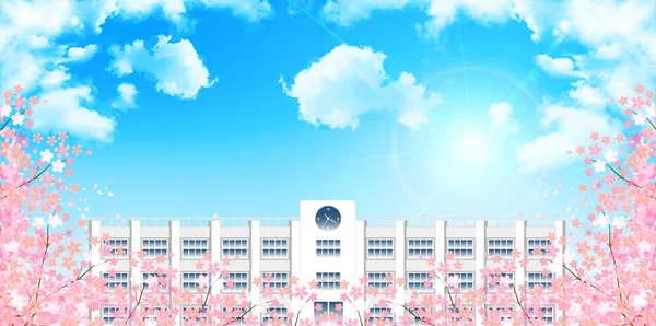 桜学校春の背景 — ストックベクタ