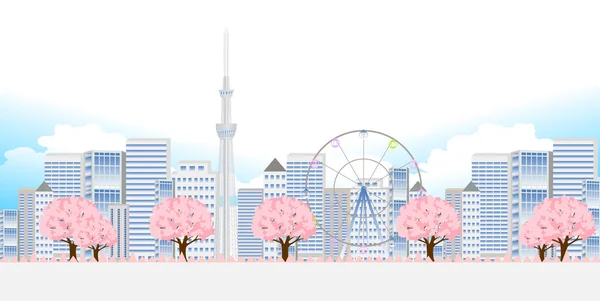 Cherry Tokyo fundo Primavera — Vetor de Stock