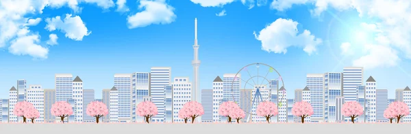 Cherry Tokyo fundo Primavera —  Vetores de Stock