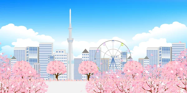 Kirsche Tokyo Frühling Hintergrund — Stockvektor