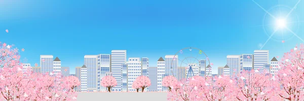Cherry våren urban bakgrund — Stock vektor
