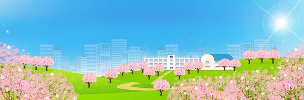 樱桃春天学校背景 — 图库矢量图片