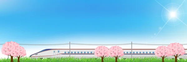 Shinkansen cherry Hokuriku background — Stock Vector