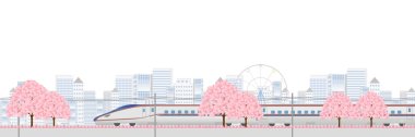 Shinkansen spring urban background clipart