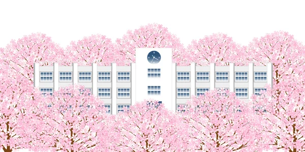 Escuela cereza Primavera fondo — Vector de stock