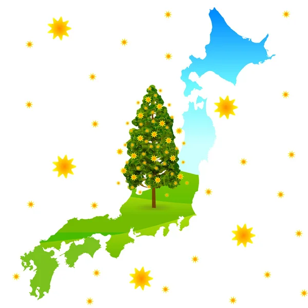 Stuifmeel ceder boom kaart van Japan — Stockvector