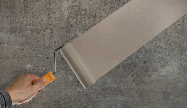 Putting stucco gray concrete slab — Stock Photo, Image