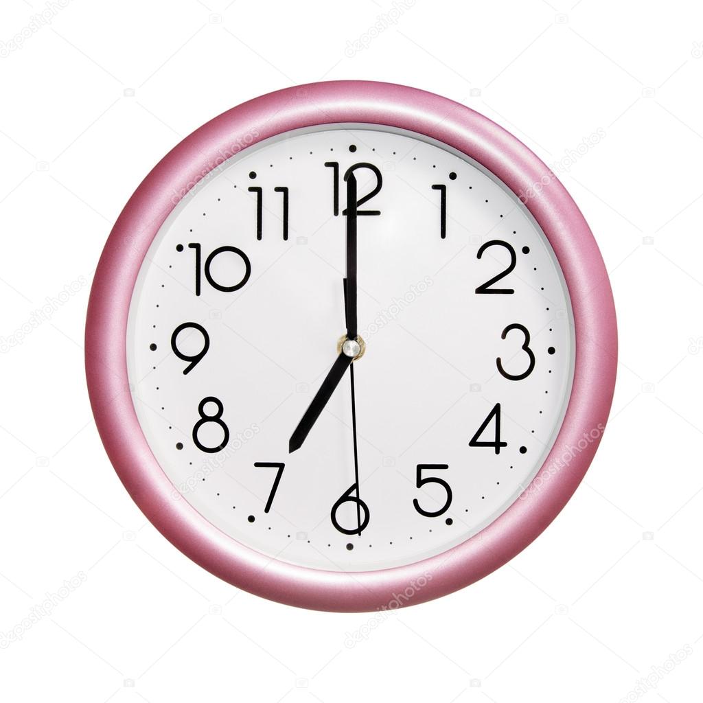 Seven o'clock, photo round red-pink clock — Stock Photo © tankist276