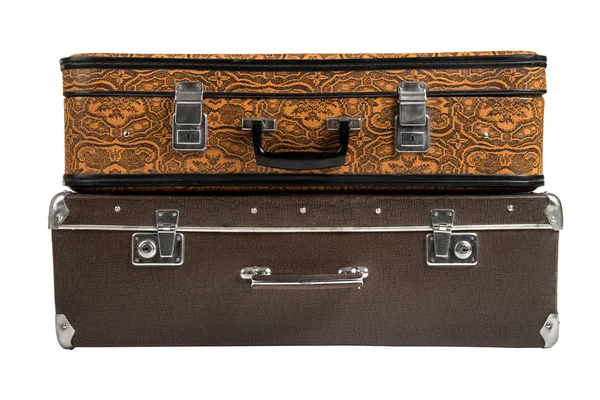 Two rarity brown leather suitcase, isolated — Stock Photo, Image