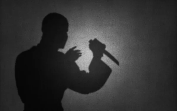 Silhouette Killer Terrorist Knife Shadow Wall Offence Act Assassination Concept — Stock Photo, Image