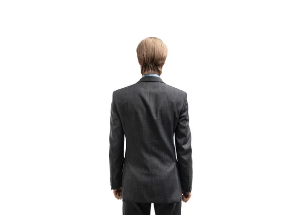 Een Man Zakenman Kantoormedewerker Stand Keerde Terug Witte Achtergrond Geïsoleerd — Stockfoto