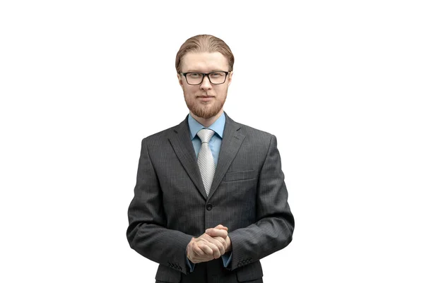 Portrait One Man Businessman Office Worker Glasses Spectacles Stand White — Stock Photo, Image