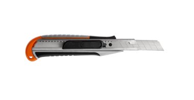 Yapı aracı - kırtasiye bıçağı (maket bıçağı), beyaz arkaplanda, izole edilmiş
