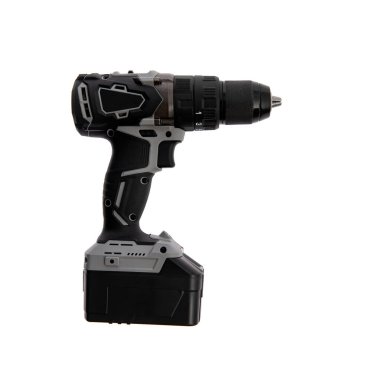 inşaat aracı bataryası (akümülatör) matkap - tornavida, beyaz arkaplan, izole