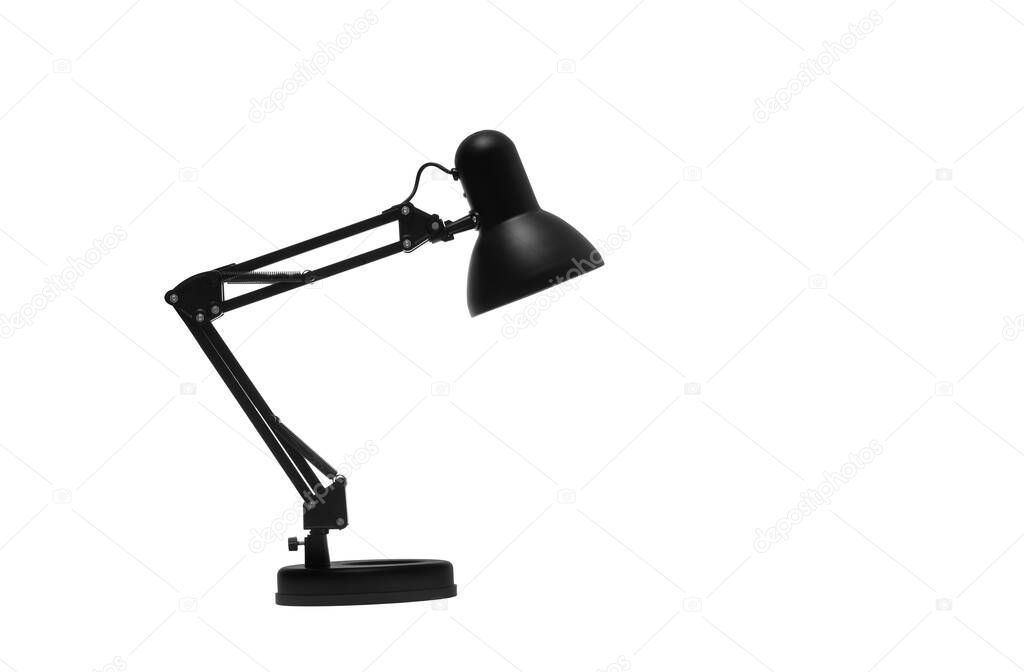 single black desk lamp,  stand on white background, isolated