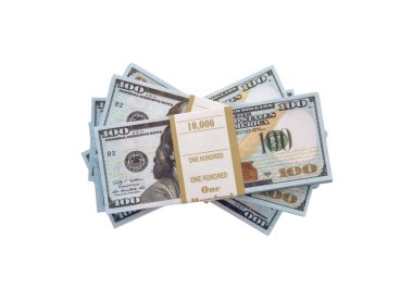 Beyaz arka plana yığınla dolar, izole edilmiş. Bankacılık kavramı.