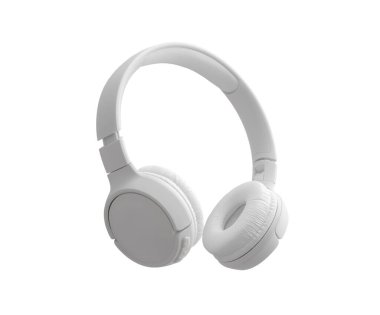 Tek beyaz bluetooth kablosuz kulaklık, beyaz arka planda, izole edilmiş.
