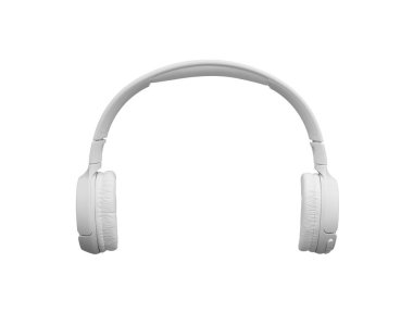 Tek beyaz bluetooth kablosuz kulaklık, beyaz arka planda, izole edilmiş.