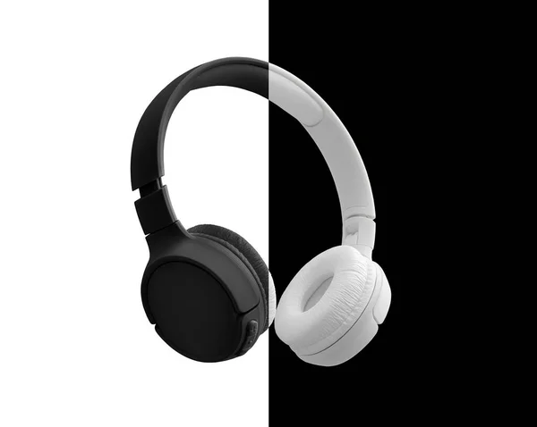 Headphone Bluetooth Hitam Dan Putih Tunggal Pada Latar Belakang Putih — Stok Foto