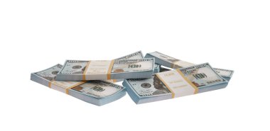 heap many pack of dollars on white background, isolated. Banking concept. clipart