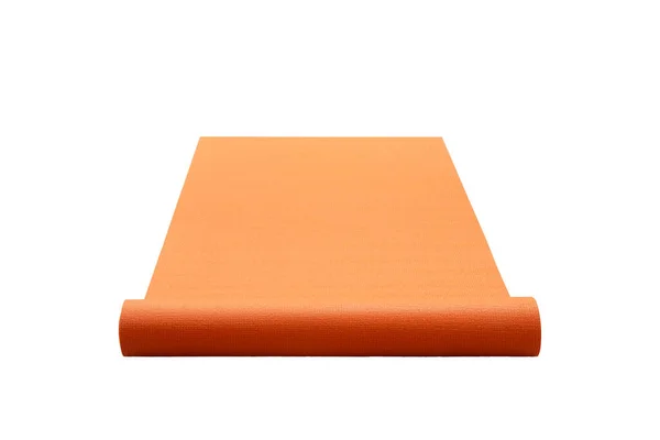 Een Rol Oranje Yoga Mat Voor Fitness Pilates Witte Achtergrond — Stockfoto