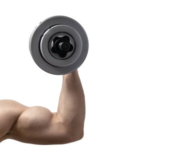 Bir el büyük halteri, beyaz arka planda, izole. Fitness konsepti için spor ekipmanları