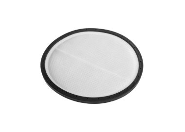 Beyaz arkaplanda tek yuvarlak süpürge filtresi, izole