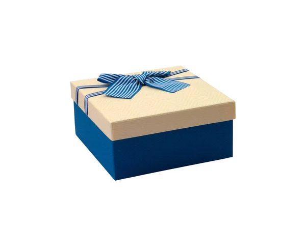 Een Grote Blauwe Geschenkdoos Witte Achtergrond Geïsoleerd — Stockfoto