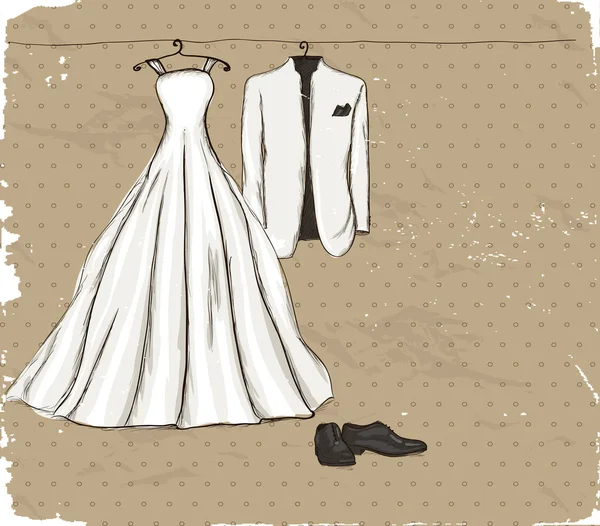 Cartaz vintage com um vestido de noiva . Gráficos De Vetores