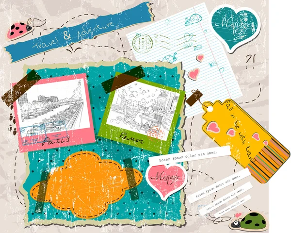 Pul ve fotoğraf çerçeveleri ile scrapbooking. — Stok Vektör