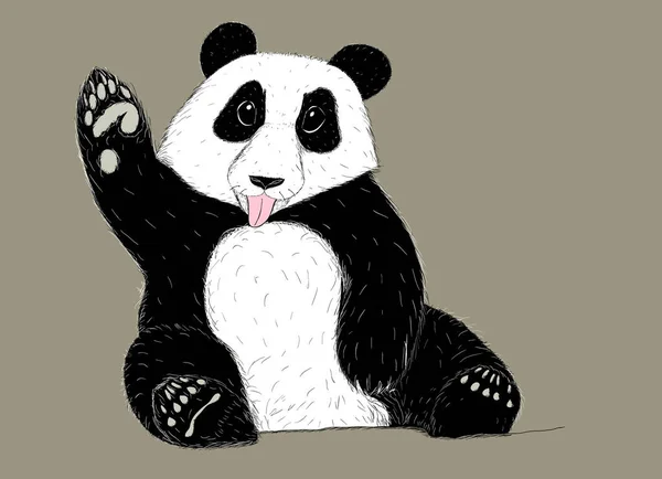 Hand-drawn EPS 8 Vector illustration of Panda with tongue out — Stock Vector