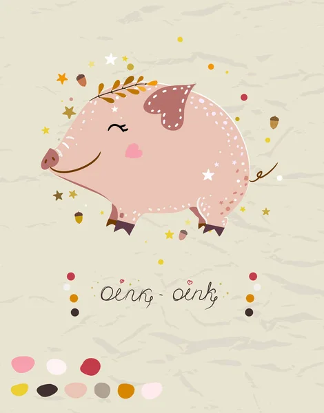 Cartaz com mini porco da coleção com padrões sem costura em cores de outono. — Vetor de Stock