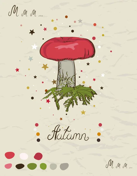 Vintage poster with mushroom from my autumn collection of posters and seamless textures. Vector illustration — Stock Vector