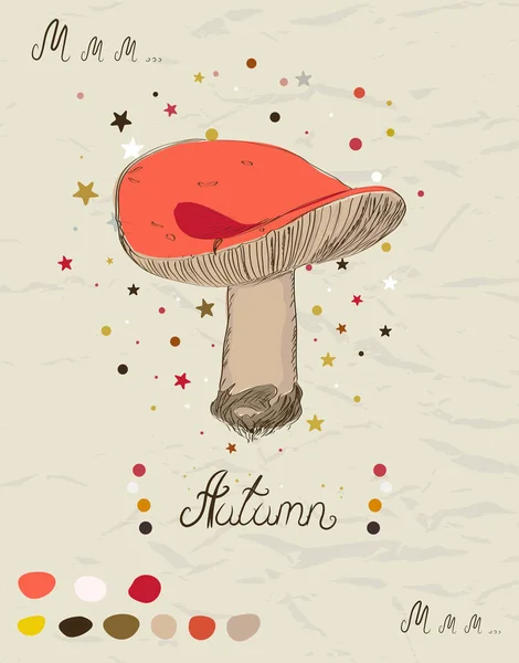 Vintage poster with mushroom from my autumn collection of posters and seamless textures. Vector illustration Stock Illustration