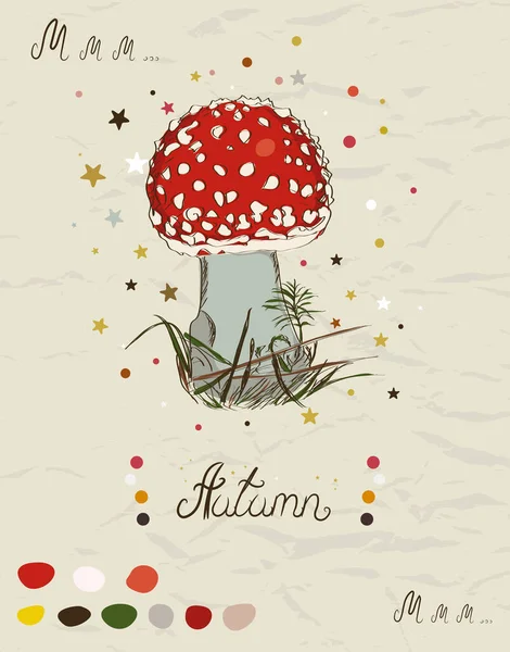 Vintage poster with mushroom from my autumn collection of posters and seamless textures. Vector illustration Stock Vector