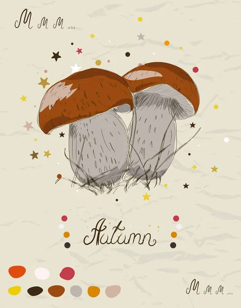 Винтажный плакат с грибами из моей осенней коллекции плакатов и бесшовных текстур. Векторная иллюстрация Лицензионные Стоковые Иллюстрации