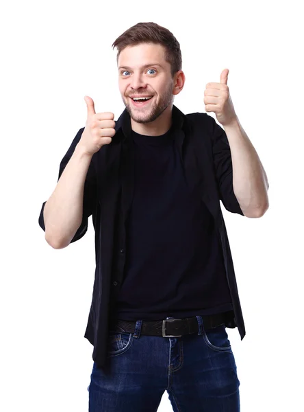 Šťastný muž s palce gesto, izolované na bílém — Stock fotografie