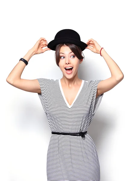 Woman posing with hat — Stock Photo, Image