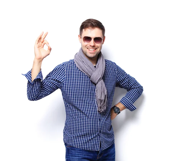 Happy man with thumbs up gesture — Stock Photo, Image