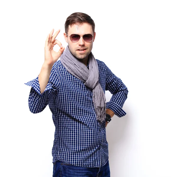 Happy man with thumbs up gesture — Stock Photo, Image