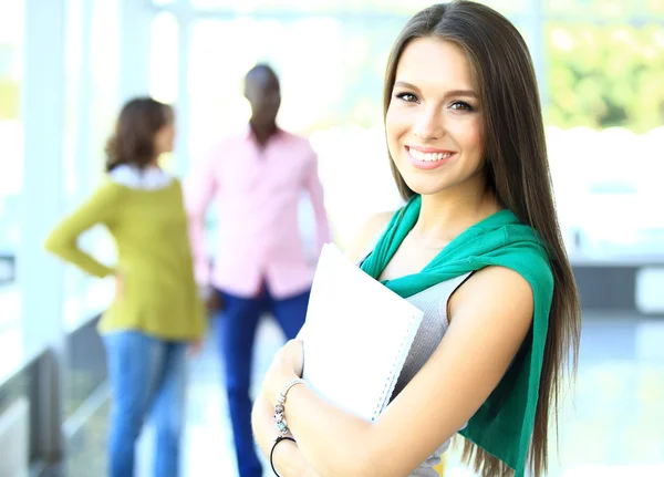 Vrouw op achtergrond van ondernemers — Stockfoto