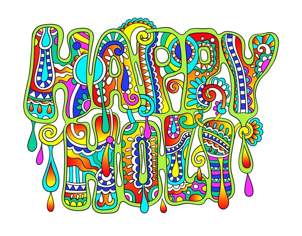 Dibujo a mano de color creativo inscripción del festival indio Hap — Vector de stock