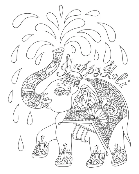 Μαύρο και άσπρο διακοσμητικά ελέφαντα με επιγραφή ευτυχισμένη Ιερά — Διανυσματικό Αρχείο