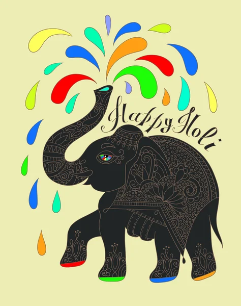 Cartão de saudação original projeto feliz Holi com elefante — Vetor de Stock