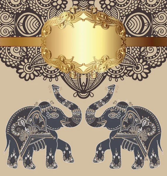 Oryginalny indyjski wzór z dwóch słoni na zaproszenie, okładka — Wektor stockowy